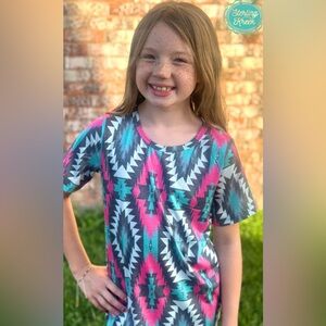 Sterling Kreek Girls' Pink & Teal Aztec Print Montezuma Tee